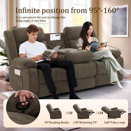 Modern Living Room Furniture - 3-Seater Reclining Sofa with Drop-Down Table, Cup Holders