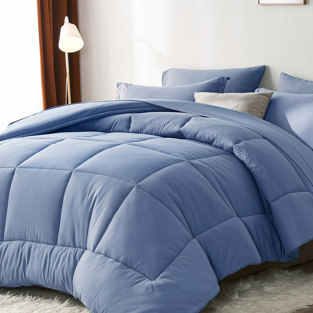 5/7pcs Luxurious Checkered Comforter Sets Queen-Breathable Comforter-Ultra-Soft Fluffy Fiber Filling,