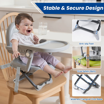 Tray  Portable Travel Dining Chair for Kids, No Assembly Needed, Durable PP Material, Grey, Indoor & Outdoor Use,