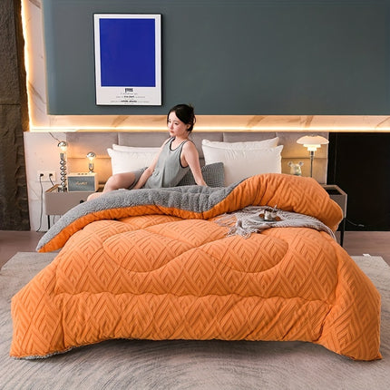1pc Embossed Velvet Thickened Solid Color Plush Winter Comforter - Ultra-Soft, Lightweight,