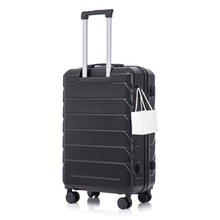 28 Inch ABS Hard Shell Large Travel Checked Luggage - Scratch Resistant Surface Four Multi-Directional Wheels,  With Combination Lock and Side Hooks .(Black)