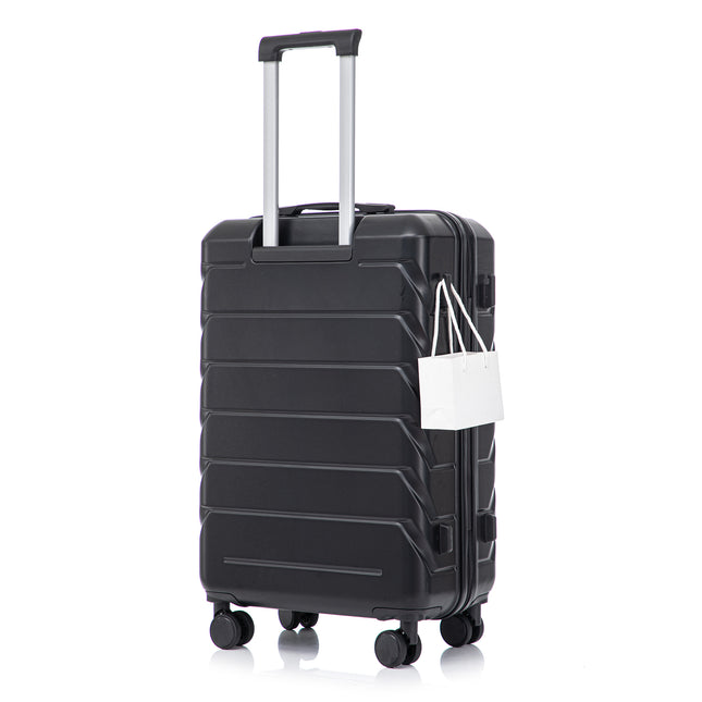 28 Inch ABS Hard Shell Large Travel Checked Luggage - Scratch Resistant Surface Four Multi-Directional Wheels,  With Combination Lock and Side Hooks .(Black)