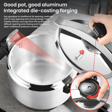 7L Aluminum Pressure Cooker, With Lock Cover And Crossbeam, Quick Cooking, Rubber Wood Handle