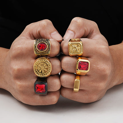 Stainless Steel Eagle Ring For Men Bold Red Zircon And Fashion-Forward