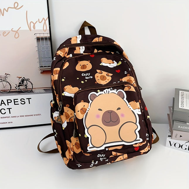 A Cute Capybara Patterned Backpack with Large Capacity, Stylish for School And Travel, a Perfect Double Shoulder Bag.