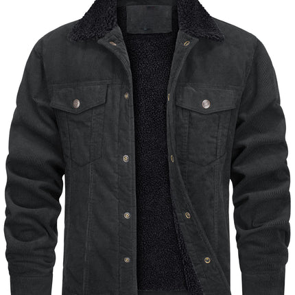 Corduroy Lapel Long Sleeve Plush Jacket Coat