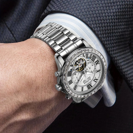Men'S Automatic Watch, Roman Graduated Multifunction Multi-Dial Men'S Mechanical Watch With Year