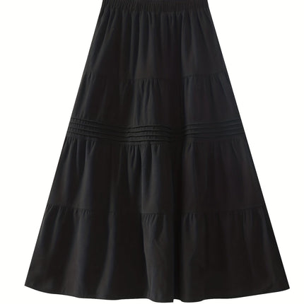 Women's 2025 New Corduroy A-Line Maxi Skirt - Winter Deep Navy Blue Pleated Flared