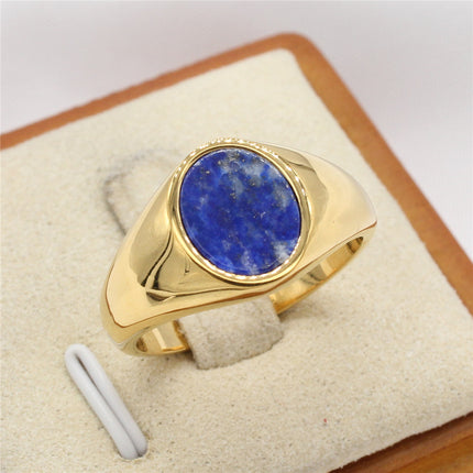 Fashionable Minimalist Oval Gemstone Ring In Cool-toned Titanium Steel