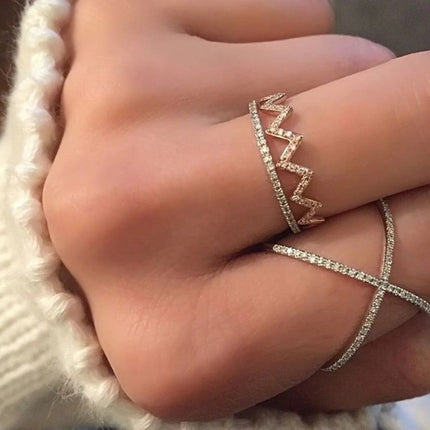 Fashion Jewelry 925 Silver Diamond Zircon X-Cross Ring