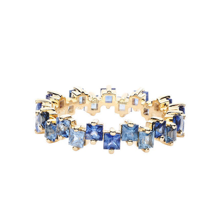18K Gold Womens Ring Inlaid With Colorful Anti-blue Sapphires
