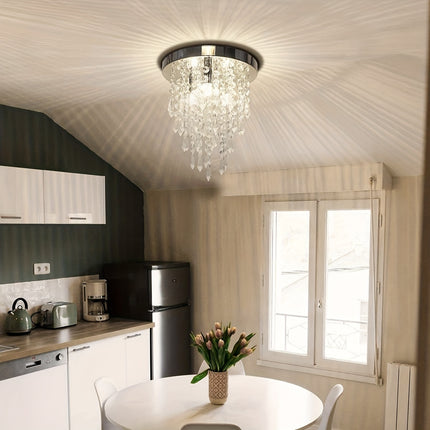 1pc Mini Crystal Flushmount Chandelier Fixture, Crystal Ceiling Lamp, Elegant Modern Flush Mount Ceiling Light