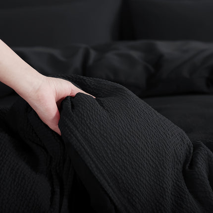 1 Set Seersucker Bed Set - King Size Duvet Cover & 2 Pillowcases (Queen Compatible)