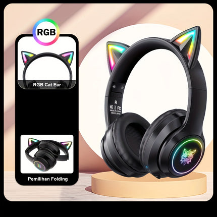 Gaming Headset with Cat Ears, Bluetooth, Noise Cancelling, High-Quality Sound, Cute Design