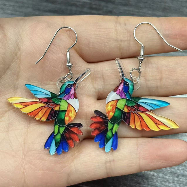 Colorful Bird Acrylic Earrings Vintage Necklace