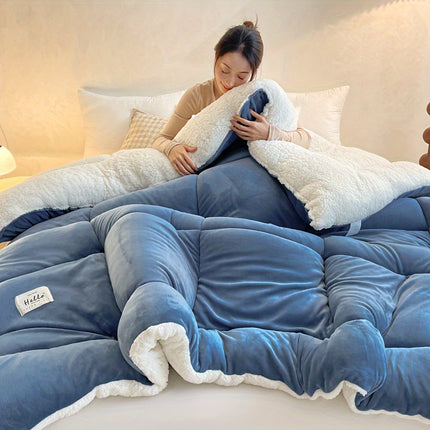 1pc Solid Color Thick Soft Comforter Lamb Quilt, Ultra Breathable All Season Cover Quilt Double-Sided,