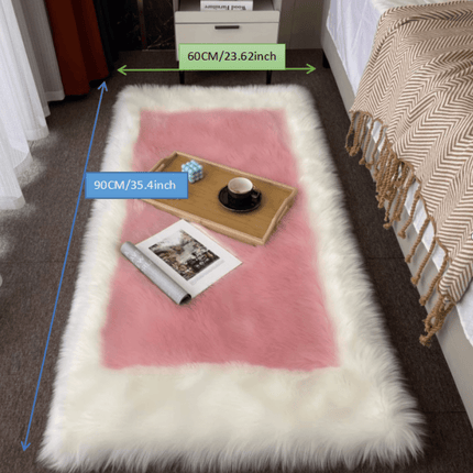 1pc Plush Bedroom Mat Indoor Simple Long Pile Washable Thickened 6cm Artificial Wool Mat