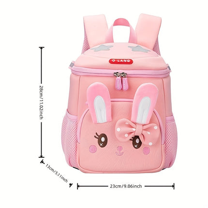 Pink Bunny Backpack with Bow Detail - Lightweight Adjustable Straps, Zipper Closure