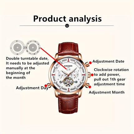Men'S Casual Fashion Waterproof Watch, Luxury Large Dial Multifunctional Automatic Mechanical Watch