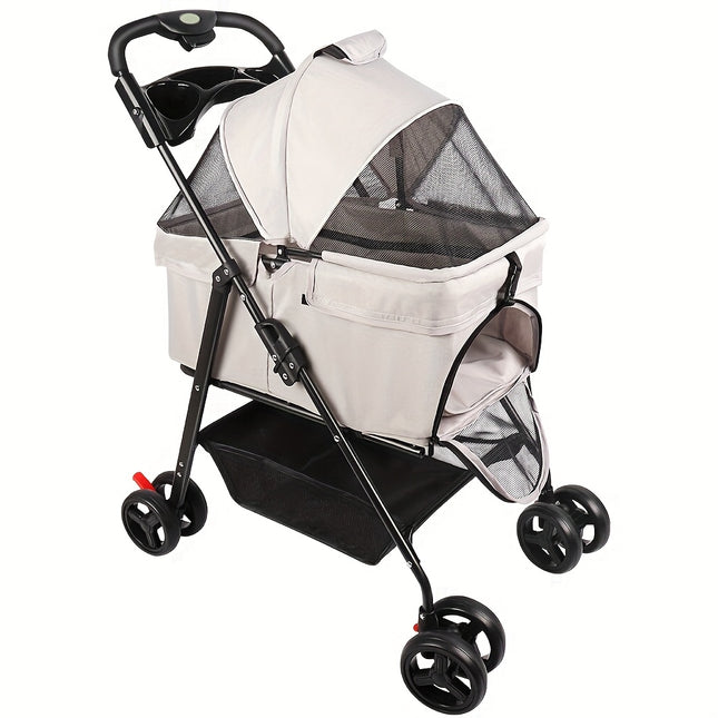 2-in-1 Convertible Dog Stroller & Carrier with Removable Crate Transport Bag – Foldable Pet Tote with Safety Belt, Adjustable Canopy, Storage Basket, Shock Absorber Wheels & 360° EVA Tires for Small/Medium Dogs & Cats, Pet