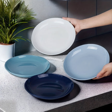 4 Unbreakable 9-Inch Plastic Plates, Microwave And Dishwasher Safe, Dinnerware Set for Home RV Party (Blue Series)