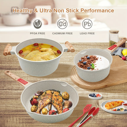 10 Pcs Pots and Pans Set with lid, Kitchen Cookware Sets for Cooking with Removable Handle,