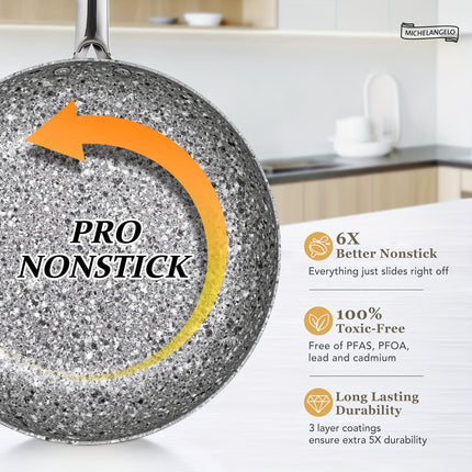 Stone Cookware Set 10 Piece, Ultra Nonstick Pots and Pans Set with Stone-Derived Coating for Kitchen, Granite - 10 Piece