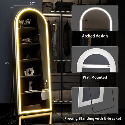 63"x20"Mirror with Lights, LED Mirror Full Length, Lighted Floor Mirror with Stand, Full Body