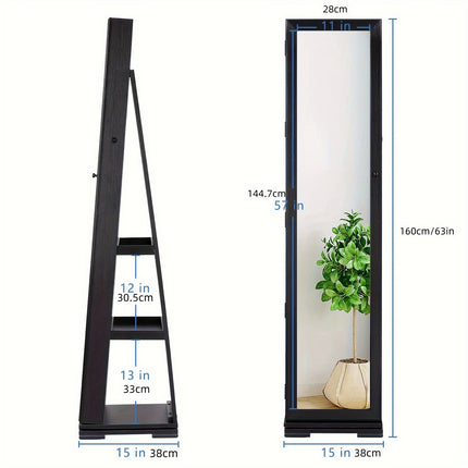 1pc, Rotating Jewelry Cabinet, Heart Locked Jewelry Organizer, Full-length Mirror, Storage Rac