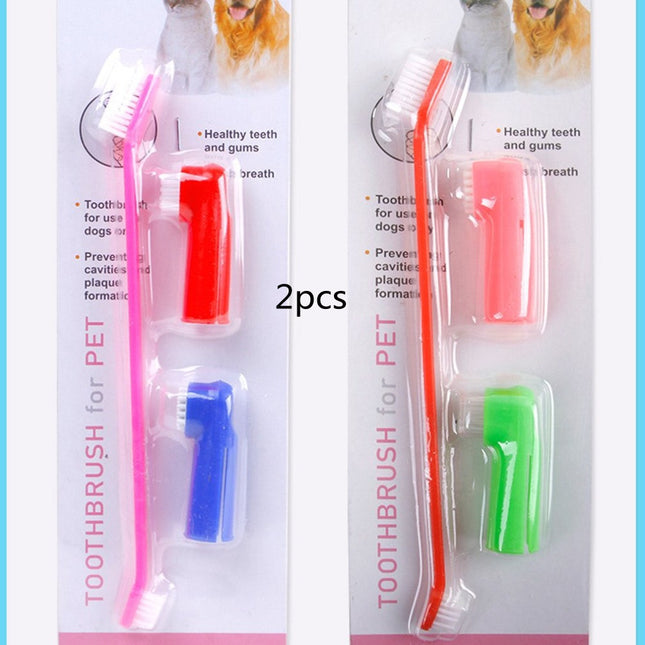 Double Head Toothbrush  Soft Pet Finger Toothbrush Set