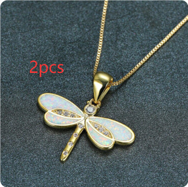 Simulated Opal Dragonfly Ladies' Pendant Necklace