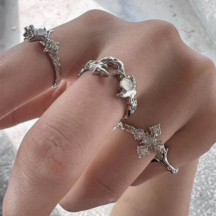 Irregular Moonstone Cross Open Ring