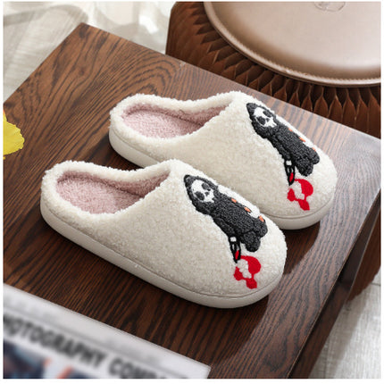 Halloween Funny Spider Ghost Scary Flat Indoor House Shoes For Women Men Soft Plush Cozy Horror Halloween Gifts