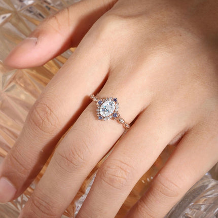 Rose Gold-Plated Flower Zircon Ring