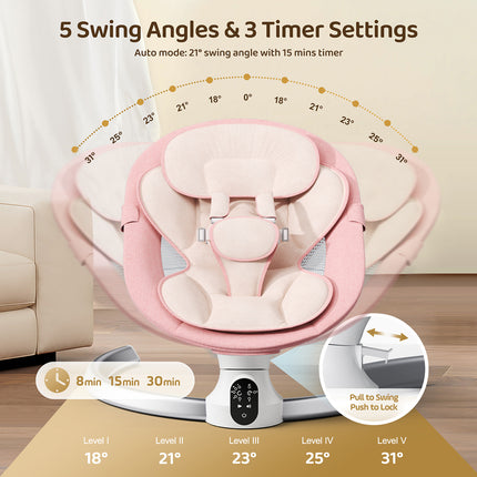 Electric Baby Rocker with Remote Control and Bluetooth Functionality, 5 Rocking Modes, Electric Baby Swing,