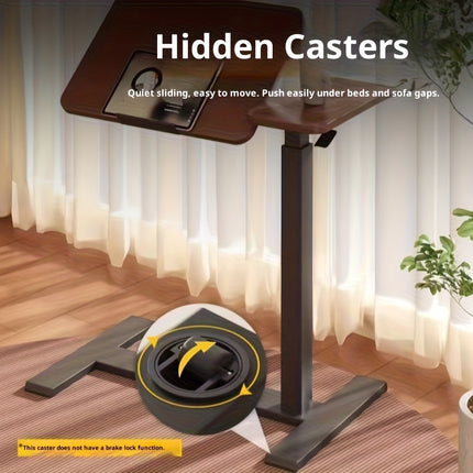 Mobile Bedside Table with Hidden Wheels; Adjustable Height Flip-Style Bedside Table