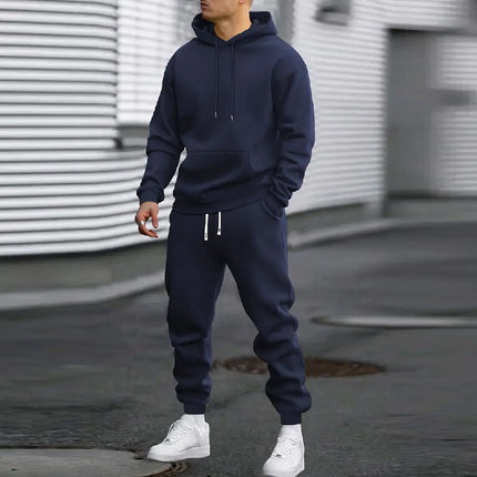 Men's Casual Sports Suit Solid Color Hoodie With Gridles Pants