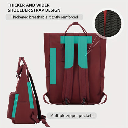 New Large-Capacity Rolled-Edge Backpack Suitable for 15.6-Inch Laptops, Ideal for Both Male And Female Students