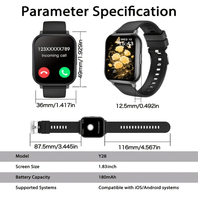 1pc HD full-touch smartwatch, suitable for both men and women - wireless calling/texting/multiple sports