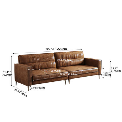 Mid-Century 3-Seater Waxed Leather Sofa with Removable Backrest And Cushions