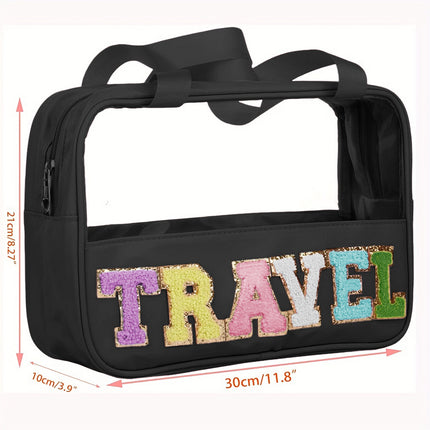 Light Pink TRAVEL Chenille Letter Clear PVC Makeup Bag
