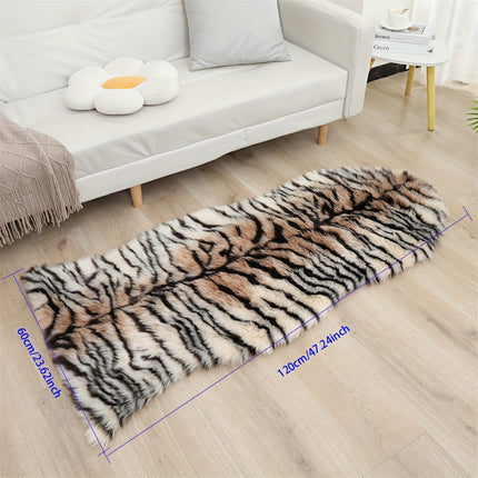 1pc Handmade Tiger Print Area Rug, Medium Pile, Non-Slip Suede Backing, Washable Knitted Polyester