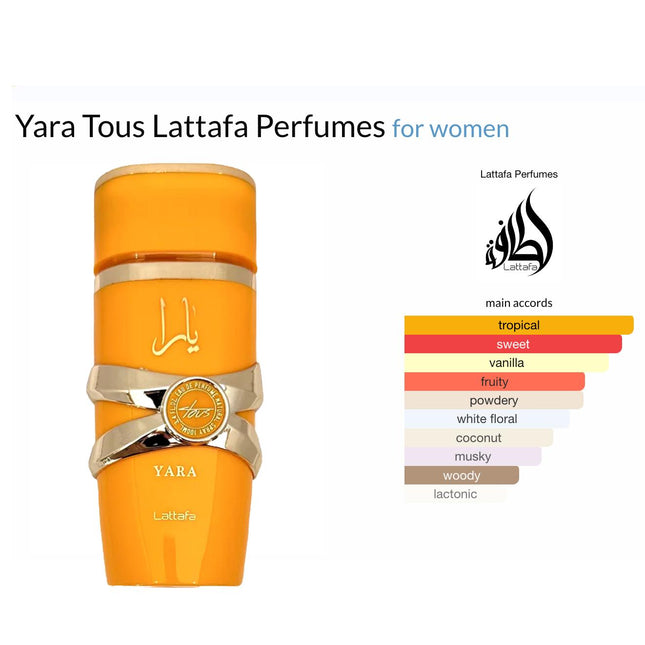 Lattafa Yara Tous EDP Spray for Women 3.4 oz, Mango and Floral Scent Perfume Fragrance Scented