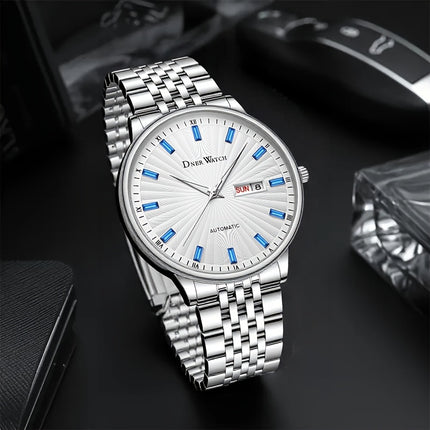 Men'S Stainless Steel Mechanical Watch with Sapphire Crystal Round Dial - Automatic Winding Movement