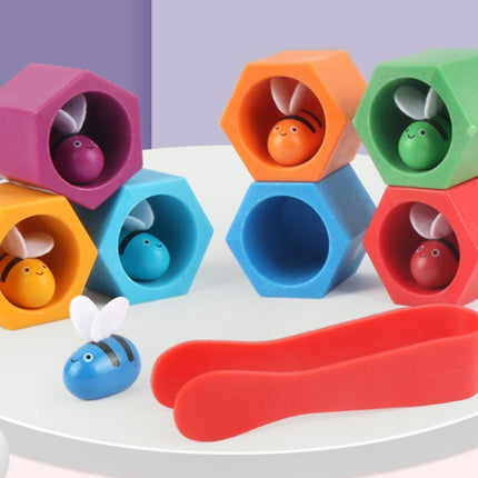 Wooden Toys Hive Board Games Children Early Education Clip Catch Bee Sensory Toys For Kids Hand-eye Coordination Game