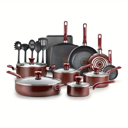 T-fal 20pcs Non-Stick Cookware Set, Cast Iron Material, Easy Care, Dishwasher Safe,