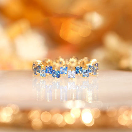 18K Gold Womens Ring Inlaid With Colorful Anti-blue Sapphires
