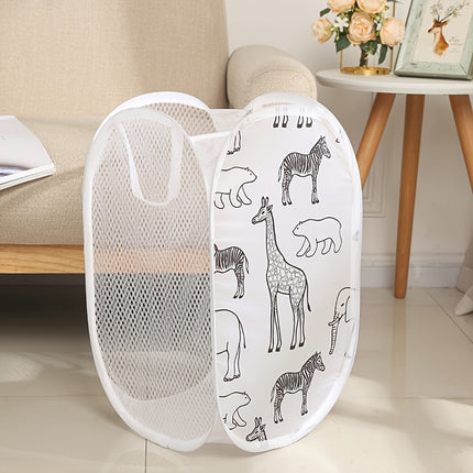 Foldable Laundry Basket with Three-sided Mesh, Toy Storage Basket