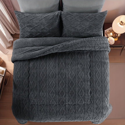 135x200cm Ultra-Soft Reversible Taffeta & Winter Quilt - Grey/White Rhombus Bedspread