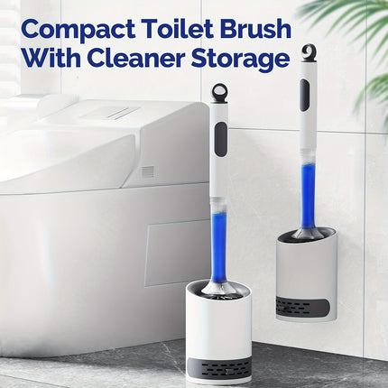 Toilet Brush with Cleaning Solution and Wall-Mounted Holder, White No Drilling Required,